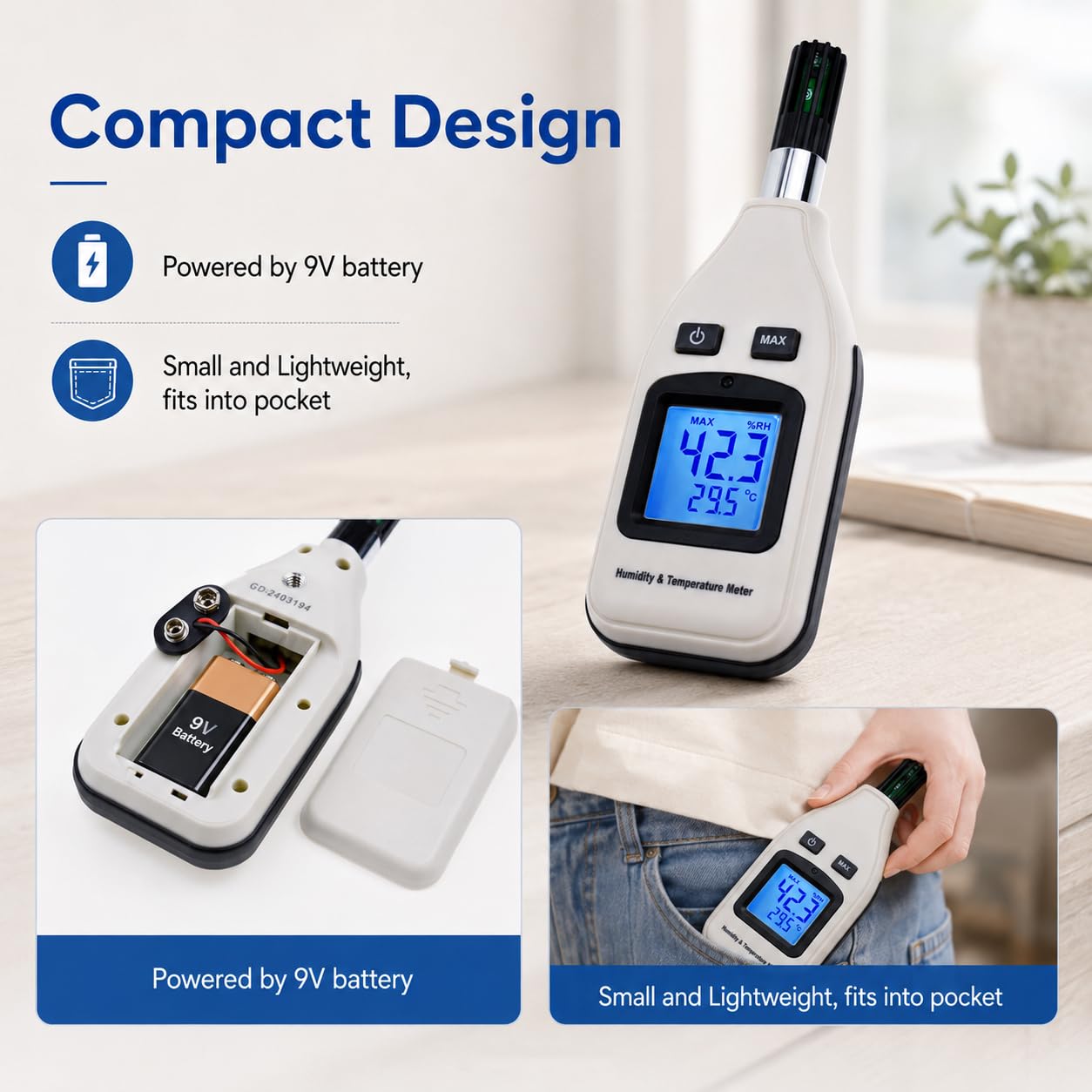 Handheld Digital Humidity & Temperature Meter 0~100% RH/ -30~70°C (-22~158°F) LCD Display Backlight Moisture Thermo Hygrometer Thermometer Small