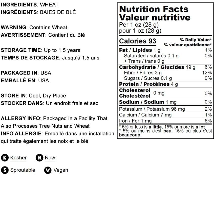 Food to Live Hard Red Wheat Berries, 3 Pounds – Sprouting for Wheatgrass, Kosher, Raw, Vegan, Bulk