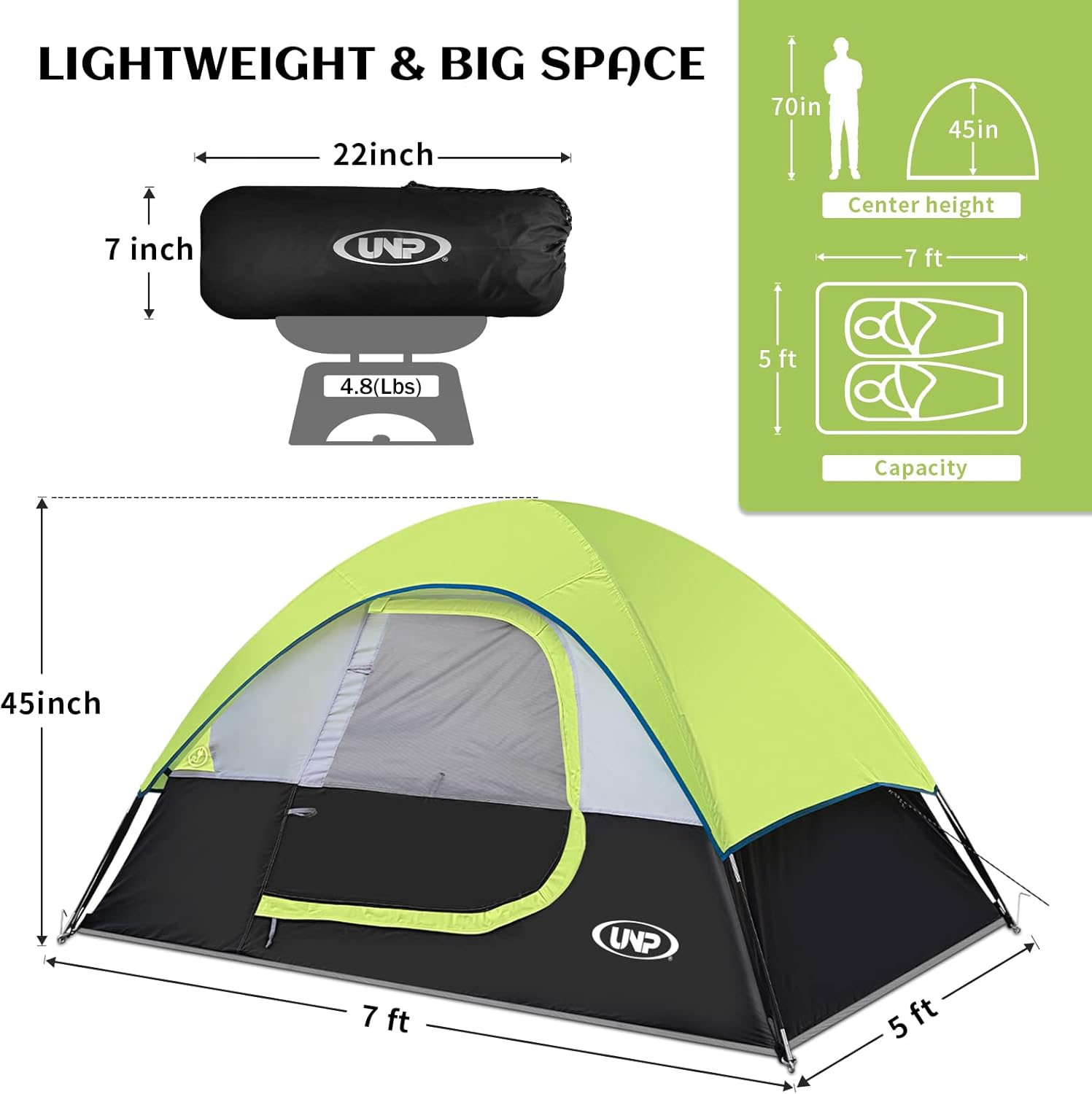 Camping Tent 2-4 Person, Waterproof Windproof Tent with Rainfly Easy Set up-Portable Dome Tents for Camping…