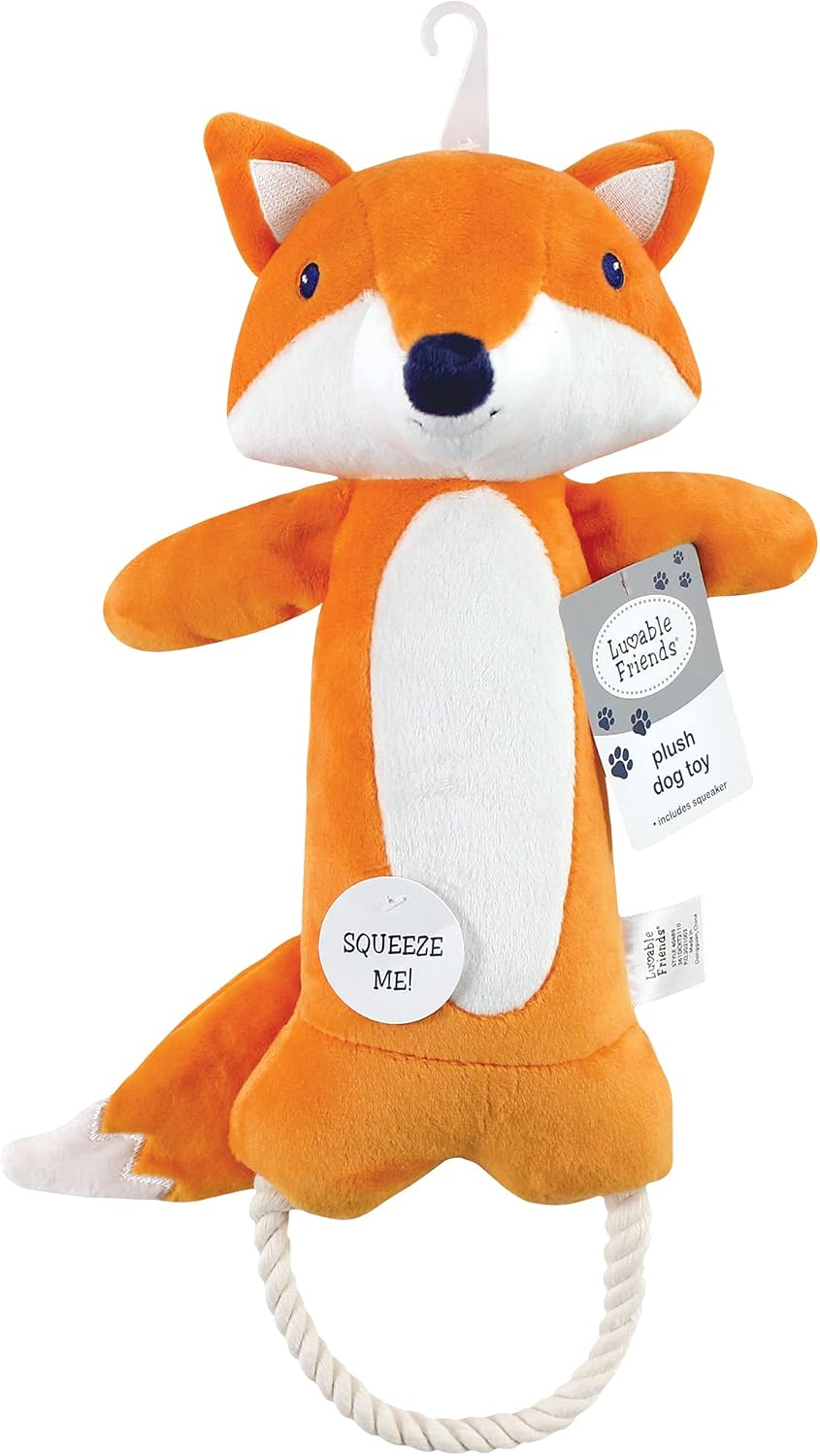 Luvable Friends Unisex Baby Squeaky Plush Dog Toy With Rope