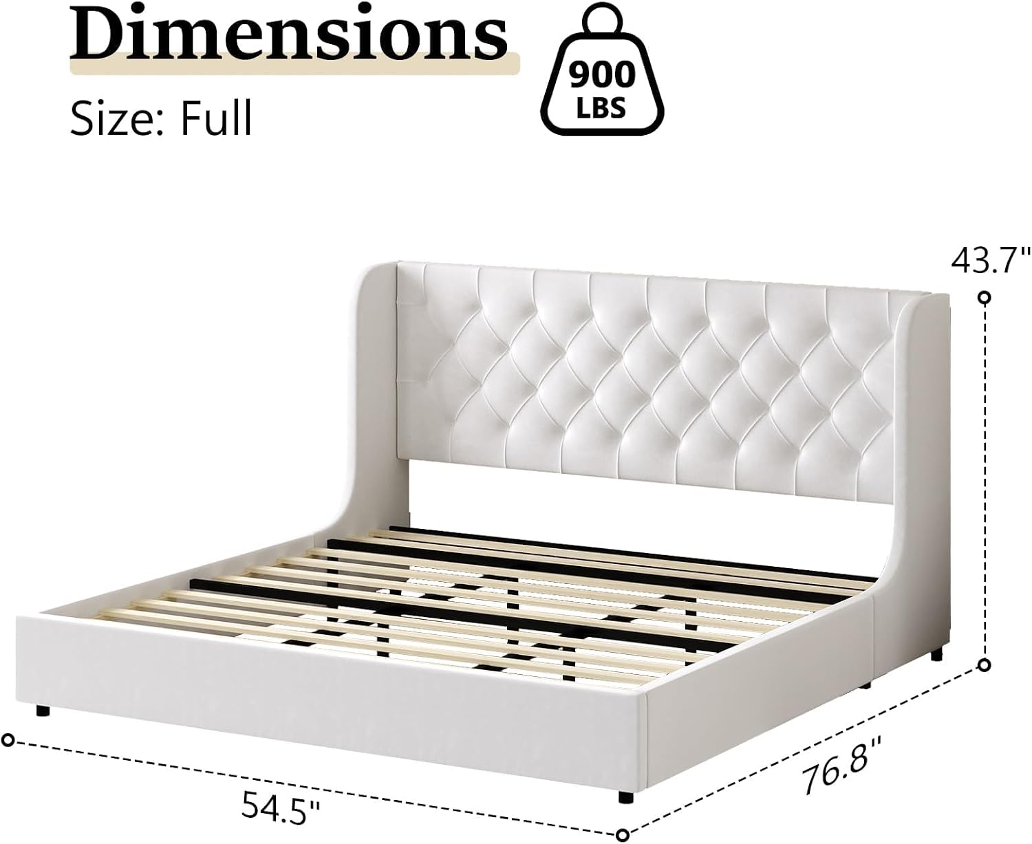 HOMBCK Full Size Bed Frame with Headboard, Upholstered Platform Bed, White | Velvet Tufted Curved Wingback/Wooden Slats Support/No Box Spring Needed/Noise-Free/Easy Assembly