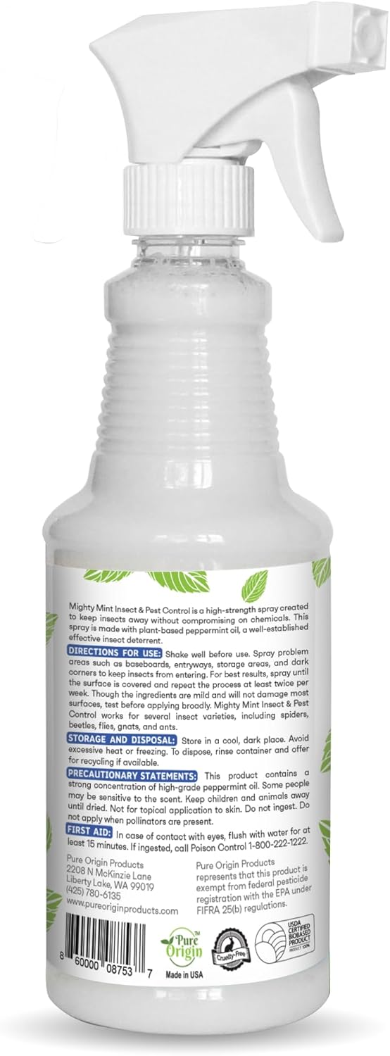 Mighty Mint Peppermint Oil Insect Repellent Spray, 16 oz | Natural Indoor & Outdoor Bug Control for Spiders, Ants, Roaches, Plant-Based, Extra-Strong Formula with Microfiber Cloth