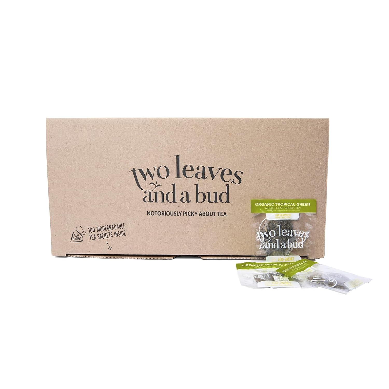 Two Leaves and a Bud Organic Tropical Green Tea, 15 Count (Pack of 1) | Whole Leaf Green Tea in Pyramid Sachets, Sencha Green Tea