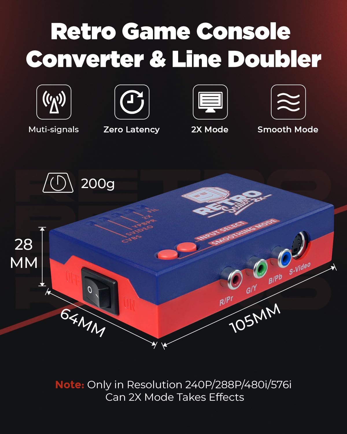 AV/S-Video/YPBPR to HDMI Converter, RetroScaler 2X Line Doubler with No Lags | Upscaler for Retro Games