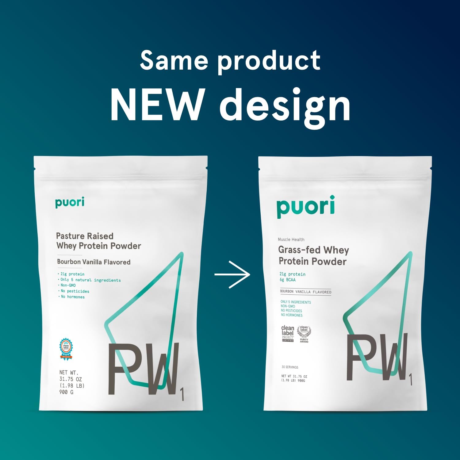 Puori PW1, Grass Fed Whey Protein Powder, Dark Chocolate, 30 Servings | Pasture-Raised Whey Protein Powder Drink Mix containing BCAA Amino Acids - Post-Workout Supplement for Muscle Gain & Recovery
