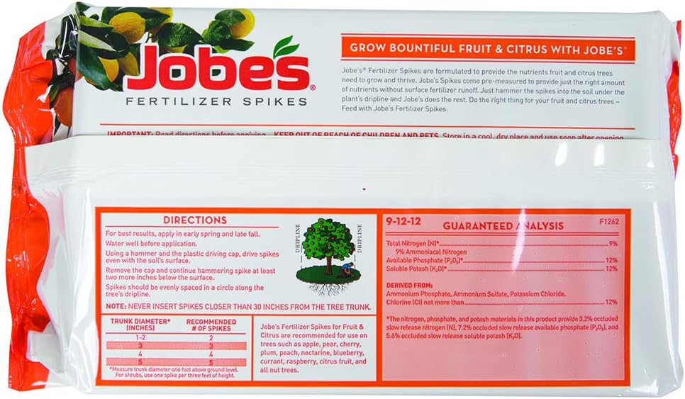 Jobe’s Slow Release Tree and Shrub Fertilizer Spikes, Easy Plant Care for Oak, Maple, Dogwood, Boxwood, and Many More Acid Loving Trees and Shrubs, 9 Count