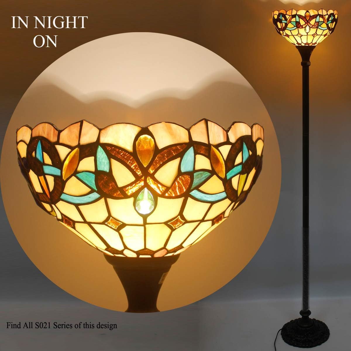 WERFACTORY Tiffany Floor Lamp Stained Glass Torchiere Standing Corner Light