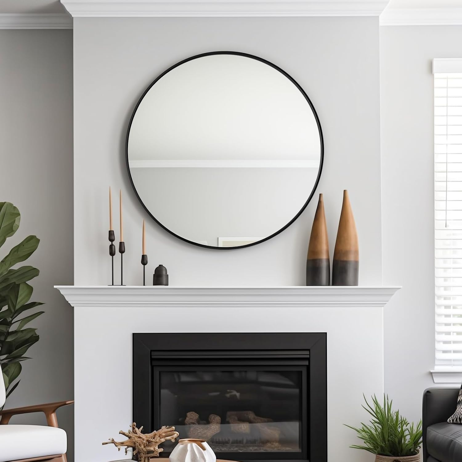 USHOWER Frameless Round Bathroom Mirror 24"