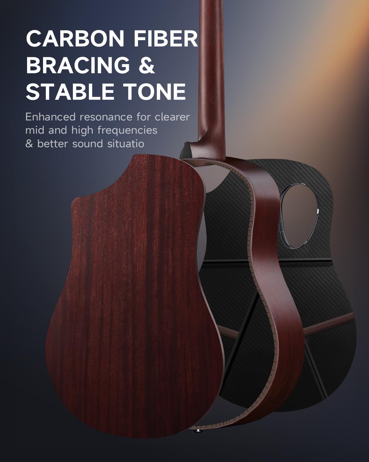 Donner Carbon Wood Acoustic Electric Guitar Bundle for Beginner Intermediate with Built-in Pickups, 38 Inch, RISING-G2 (Wine Red)