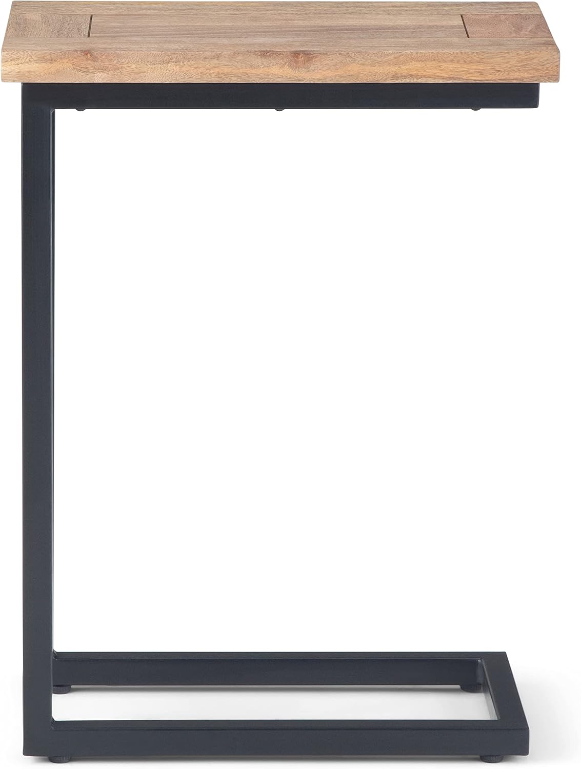 SIMPLIHOME Skyler 18" Wide Solid Wood C-Side End Table in Dark Cognac Brown | Industrial slide-under accent table with open frame, assembled; perfect for living rooms as a side table or sofa table.