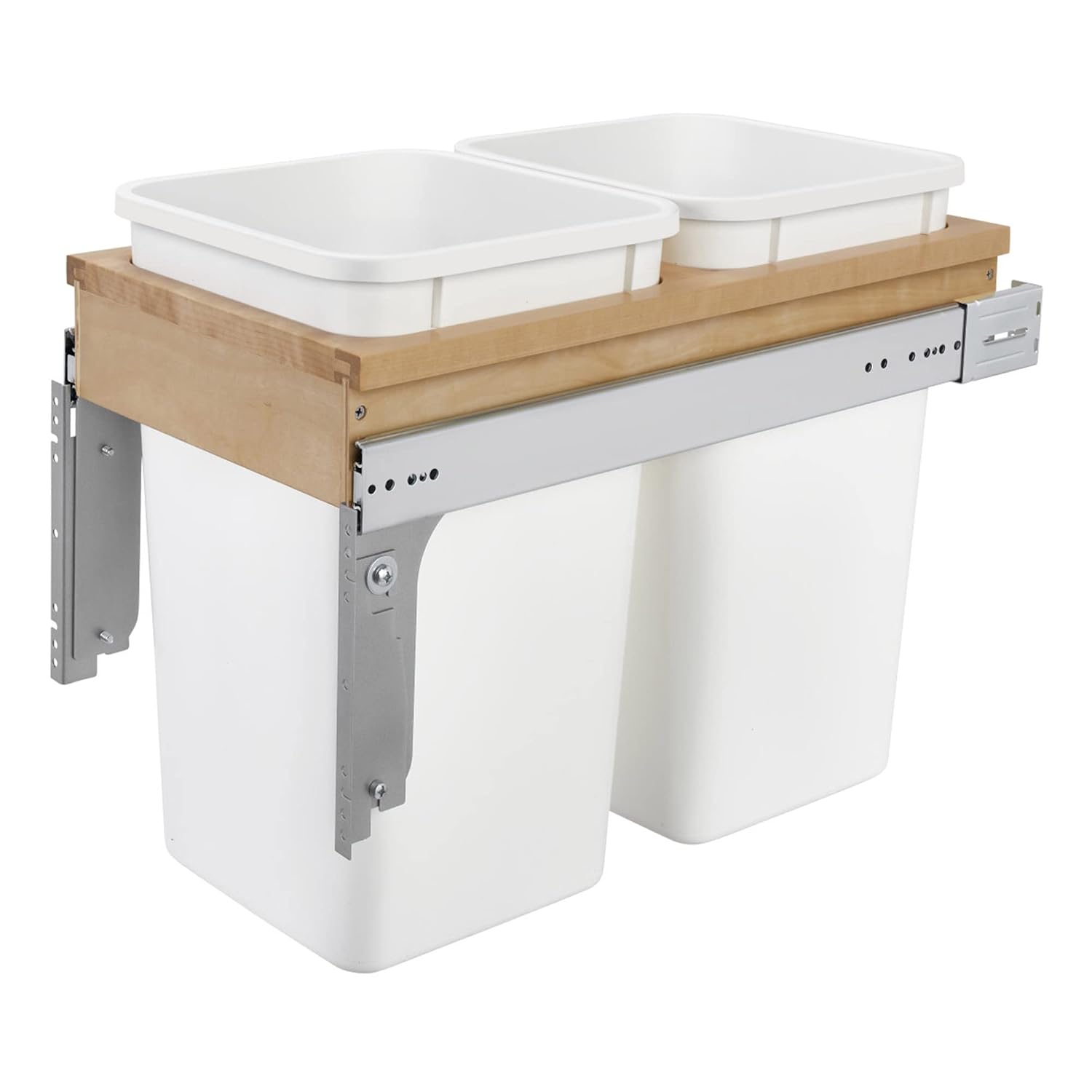 Rev-A-Shelf Top Mount Double Pullout Under Cabinet 50 Quart Kitchen Trash Cans w/Soft-Close for Full Height Cabinet, 150 Pound Rated Full-Extension Slides, 4WCTM-2150BBSCDM-2