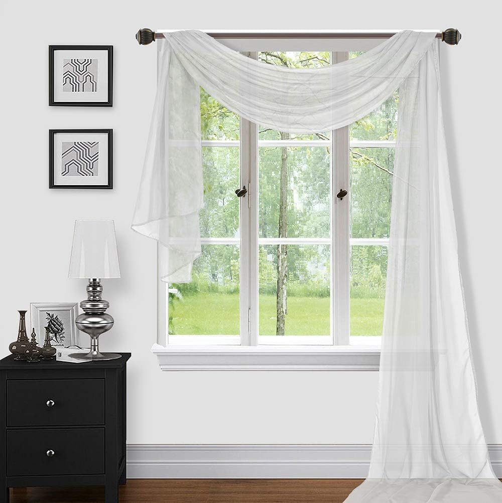 Sapphire Home Window Scarf Valance Curtains - Extra Long Sheer Valances for Windows - Voile Swag Curtains for Living Room, Kitchen, and Bedroom Decor