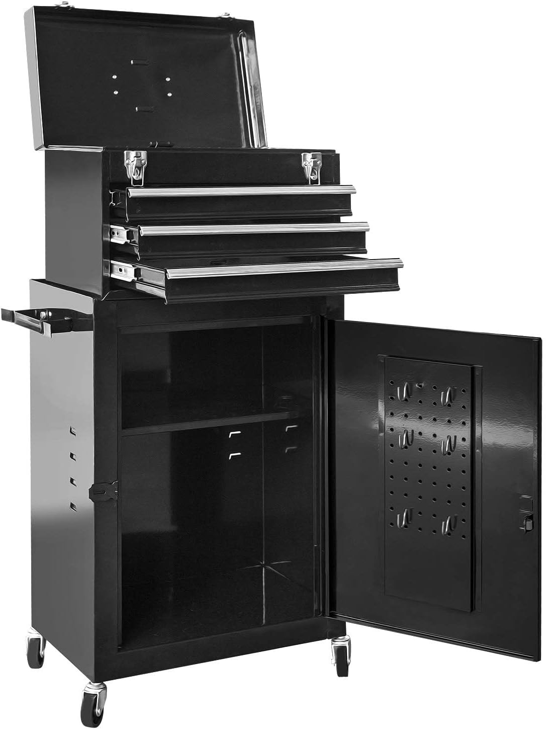 Road DAWG ATBT1204D-BLACK Torin Rolling Garage Workshop Tool Organizer: Detachable 4 Drawer Tool Chest with Large Storage Cabinet and Adjustable Shelf