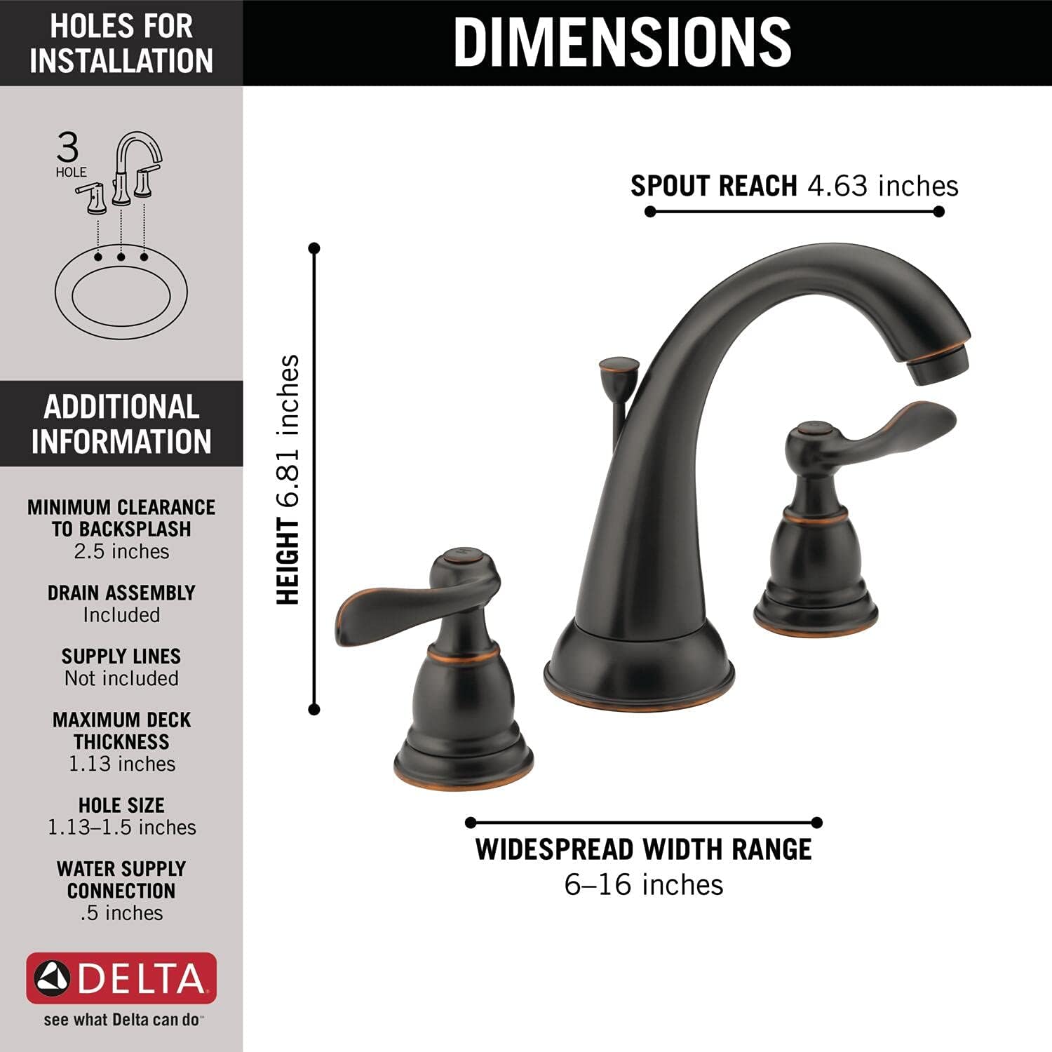 Delta Windemere Oil Rubbed Bronze Bathroom Faucet 3 Hole, 8 Inch Widespread Bathroom Sink Faucet for Vanity, Metal Push-Pop Drain Assembly