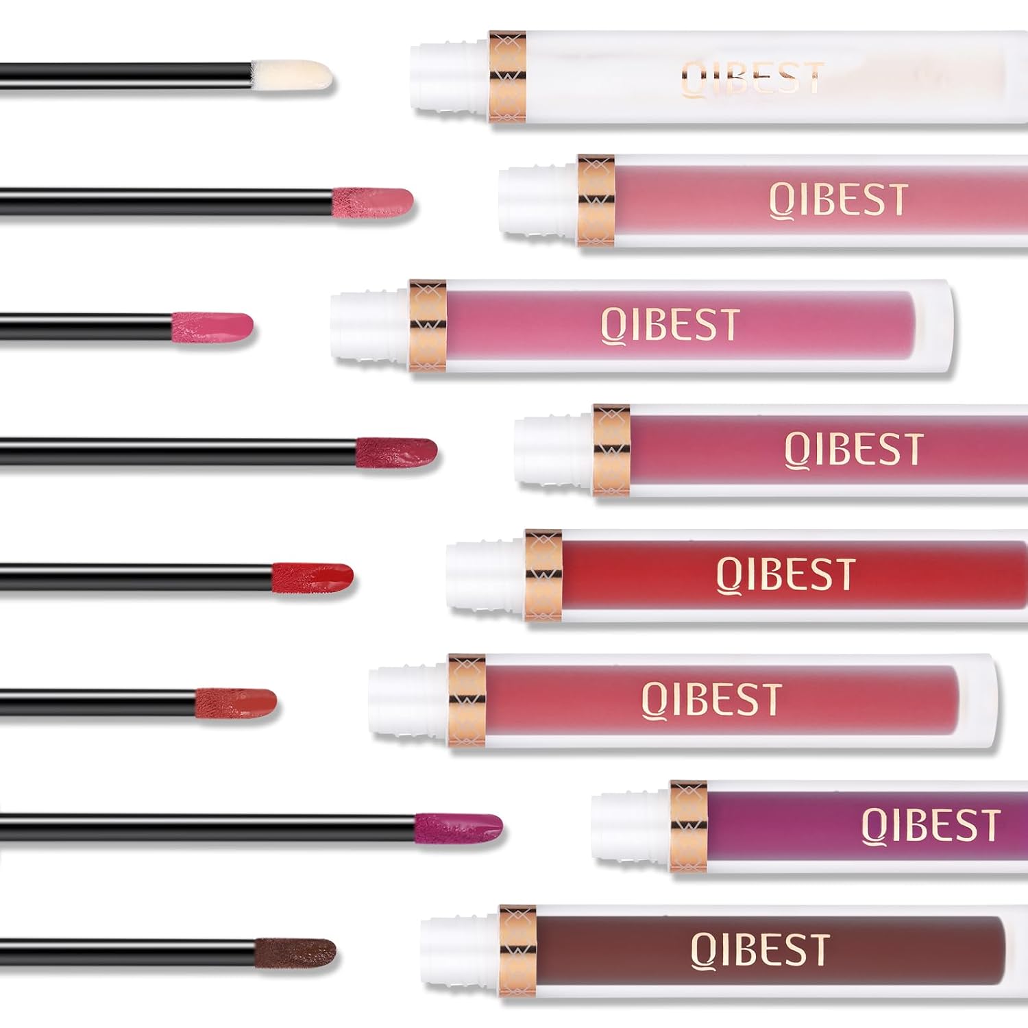QiBest 7Pcs Matte Liquid Lipstick + 1Pcs Lip Plumper Makeup Set Kit, Pigmented Long Lasting Lip Gloss Set