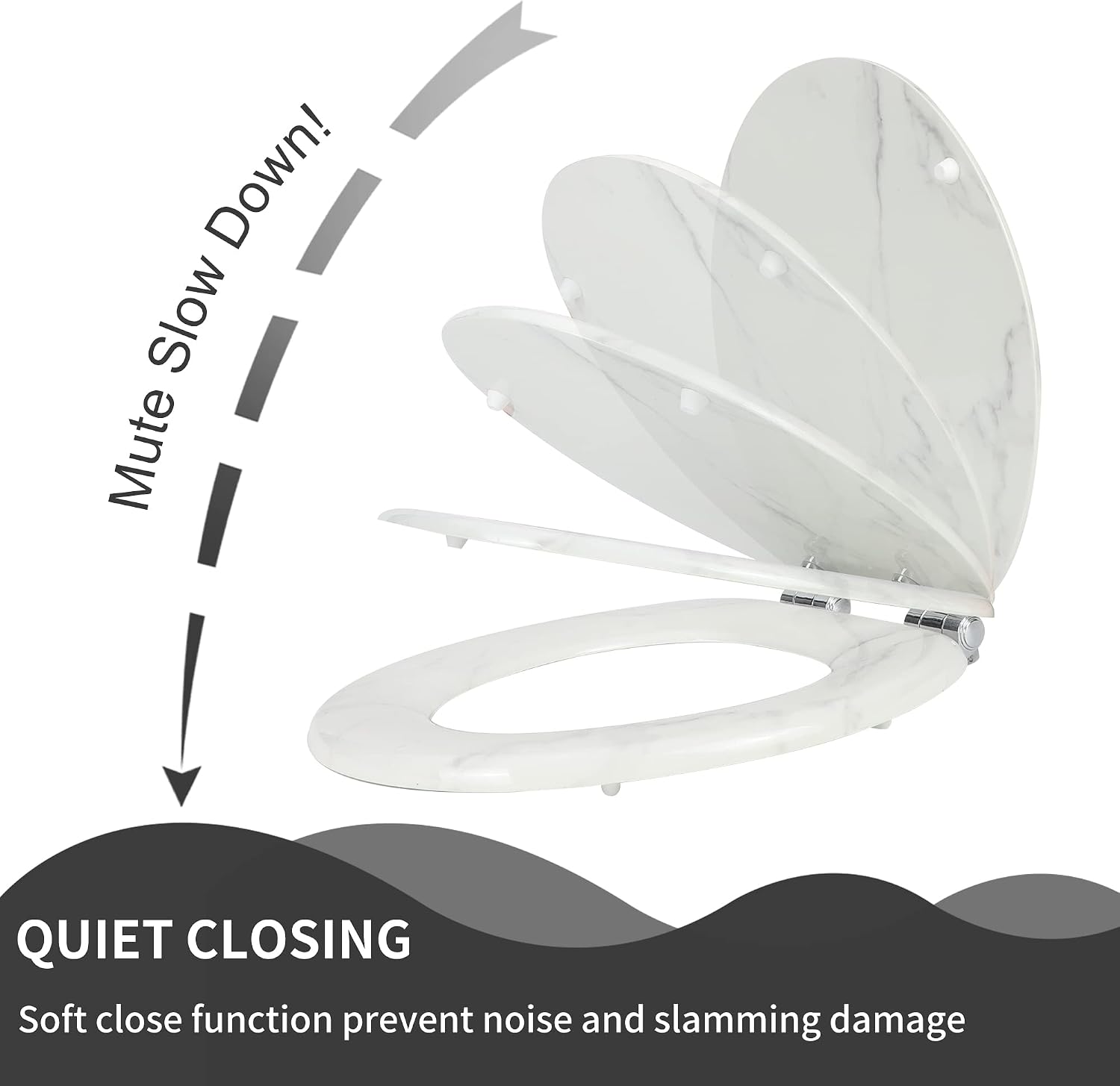 Angel Shield Marble Toilet Seat Durable Molded Wood with Quiet Close,Easy Clean，Quick-Release Hinges (Elongated,Black Marble)