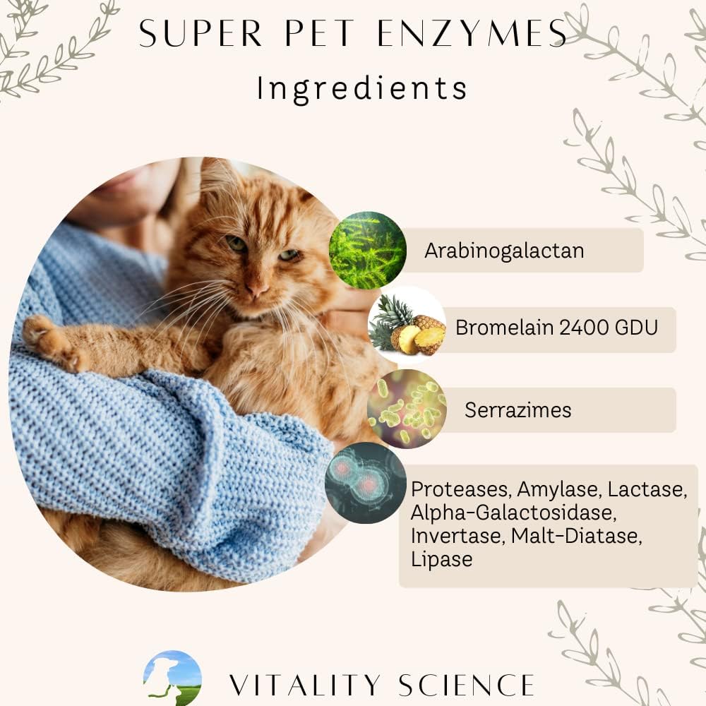 Vitality Science All Natural Super Pet Enzymes for Dogs | Complete Spectrum of Digestive Enzymes | Helps Dog Diarrhea, Constipation, Digestion, Allergy & Immunity (Large, 165g)