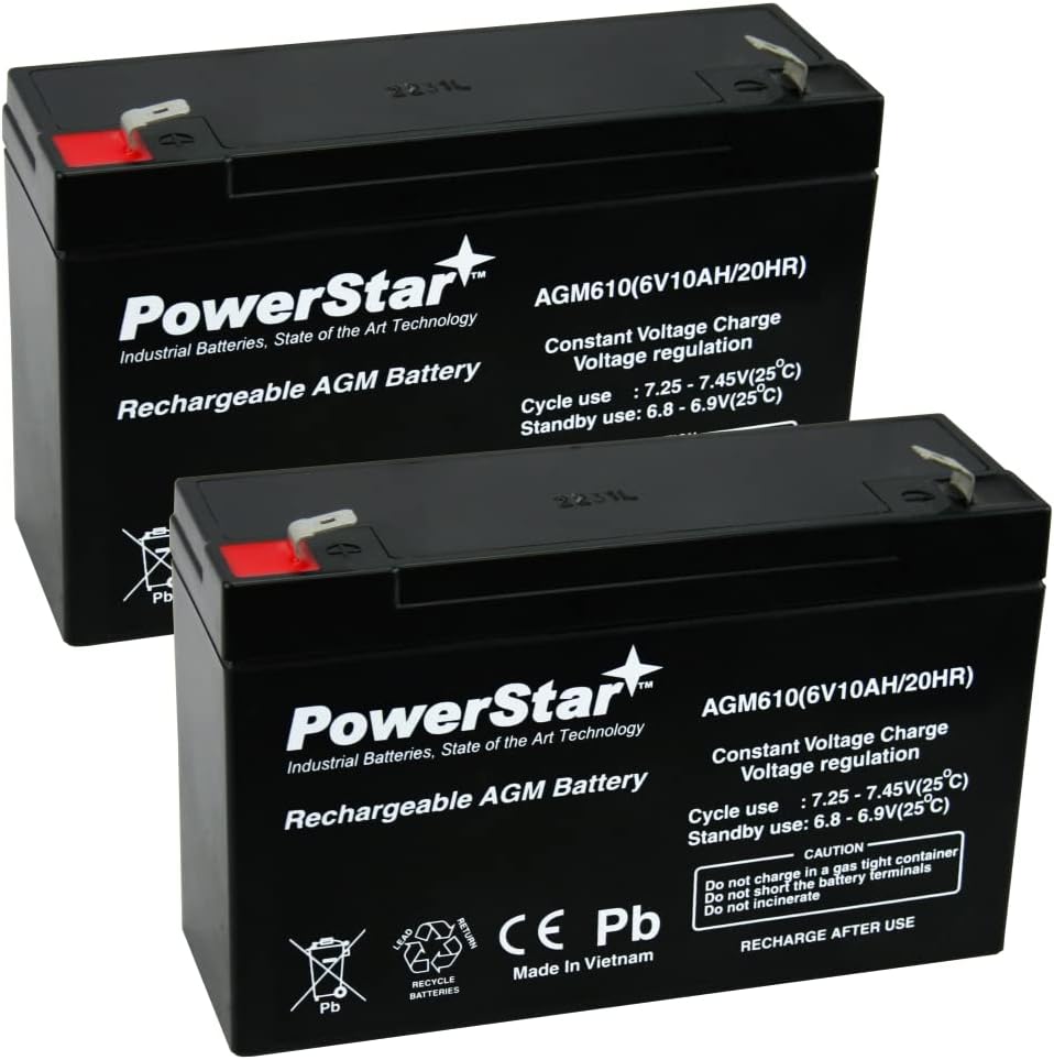 PowerStar2 Pack - 6V 10Ah UB6120 UPS Battery Replaces 10ah Enduring 3FM10 T2, 3-FM-10
