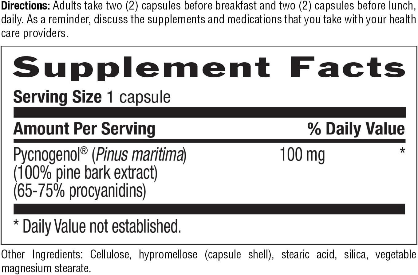 Country Life Pycnogenol 100mg - French Maritime Pine Bark Extract Antioxidants Supplement - Supports Cardiovascular Health - No Yeast, Corn, Wheat