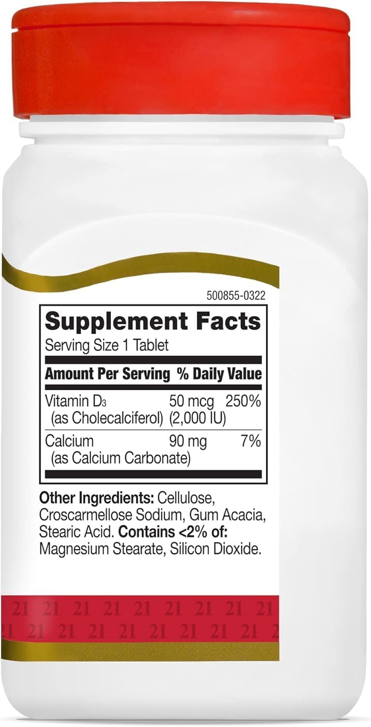 21st Century Vitamin D3 2000 IU Tablets, Bone & Immune, 110 Count | Vitamin D3 2000 IU Tablets, Bone Health & Immune System Support & Calcium Absorption, No Artificial Colors or Preservatives