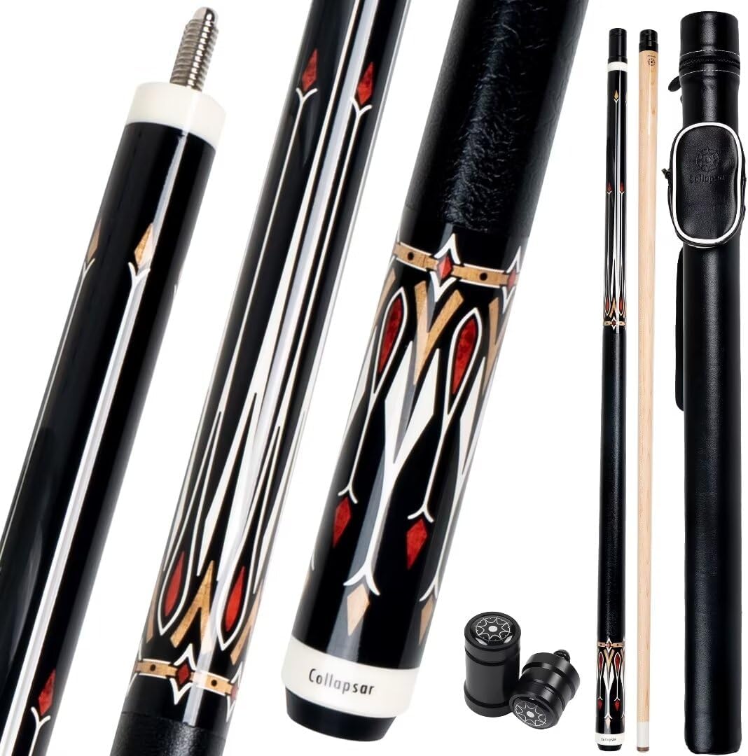 Collapsar CA Pool Stick with 1X1 Hard Case 58" Billiard Cue Stick | Canadian Maple Shaft with 13mm Cue Tip,19-21 oz Professional Pool Cue Set