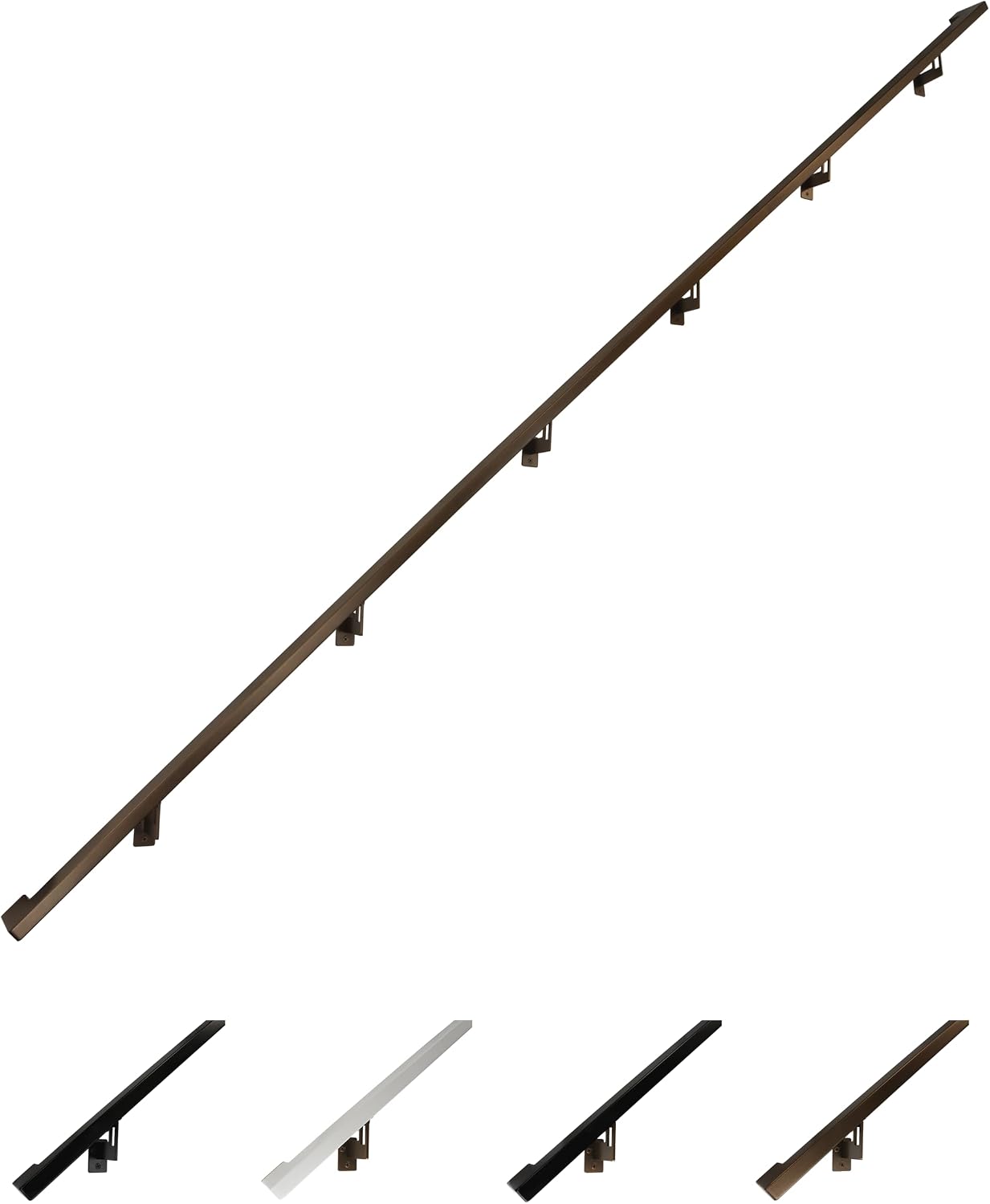 Modern Aluminum Handrail Grab Bar Kit, Adjustable Steel Brackets Included, Returns to Wall, Powder Coated Finish (Black, 4 Foot Handrail Set)