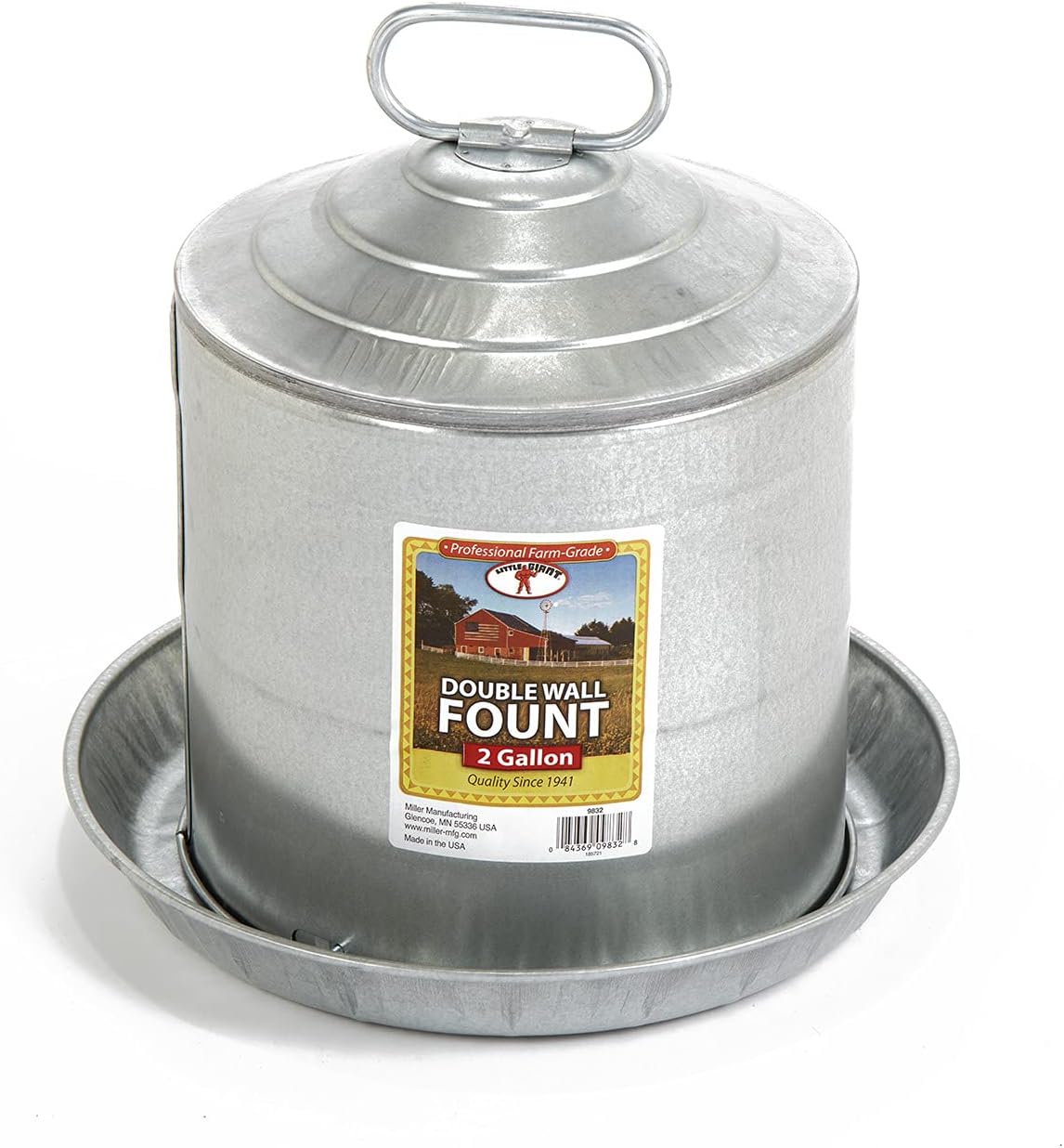 Little Giant® Double Wall Metal Poultry Fount | Poultry Waterer | Heavy Duty Galvanized Steel Waterer | Made in USA (Silver, 3 Gallon)