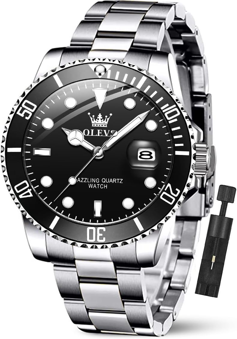 OLEVS Luxury Watches for Men Big Stainless Steel Waterproof Quartz Analog