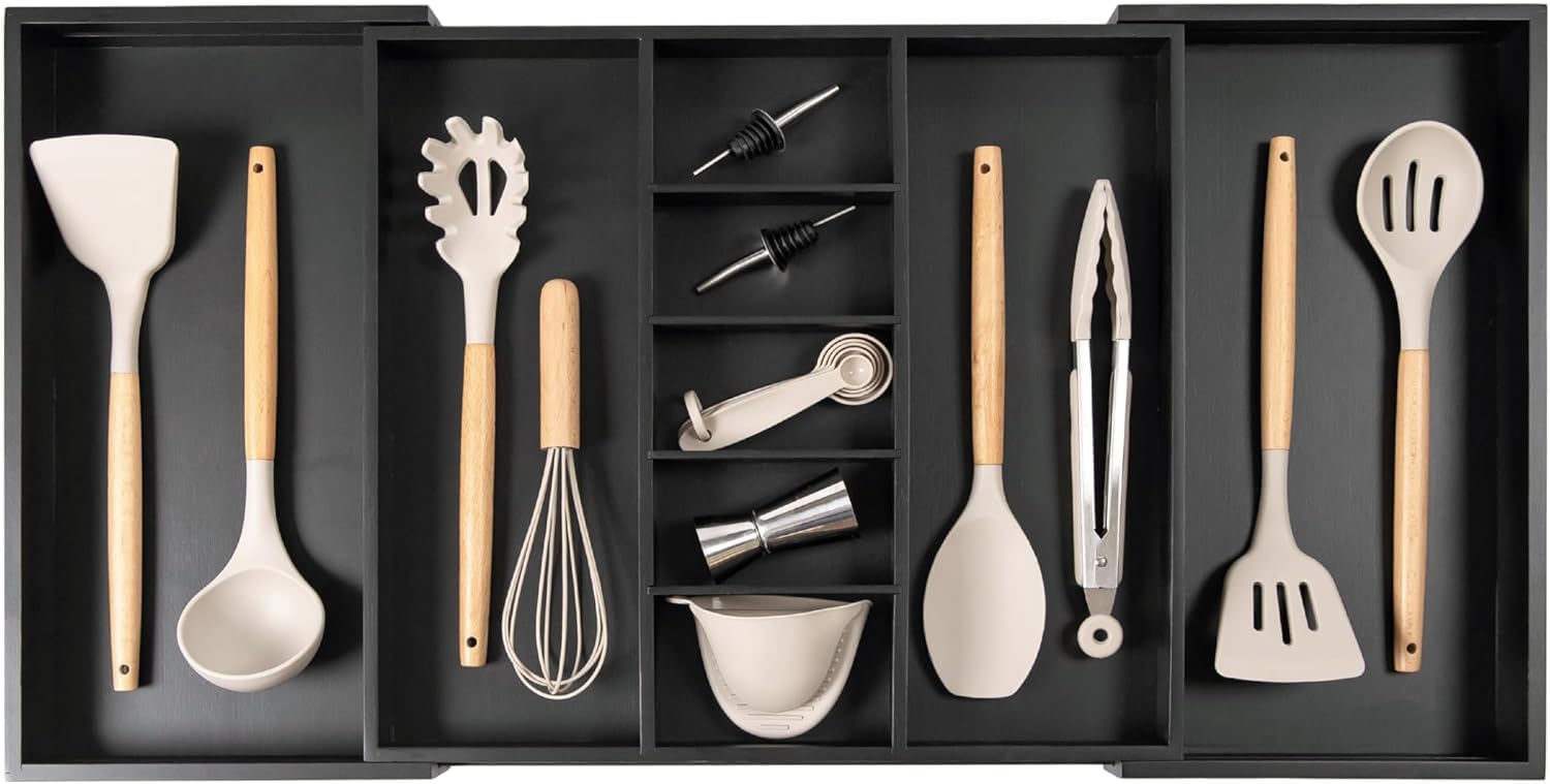 Utensil & Junk Drawer Organizer, 16-28 in, Bamboo | Food-safe contract grade, 100% sustainable wood, non-slip, adjustable