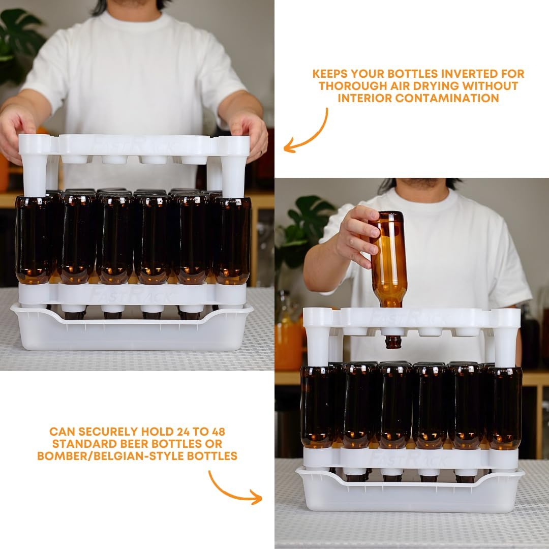FASTFERMENT - 24-Bottle Drying Rack & Tray| Bottle Drying Tree Alternative | Dry & Store Your Wine or Bomber/Belgian Bottles | 2-Stackable Racks