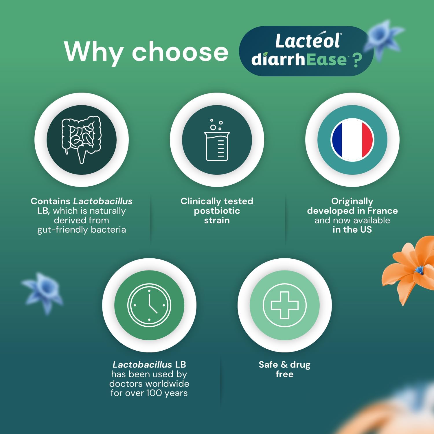 Lactéol diarrhEase Postbiotic, Helps with Occasional Diarrhea, 10 Count | Lactobacillus LB Postbioitic, Drug-Free Helps Restores Gut Microbiota Balance*, Ages 6+, Results Within One Day