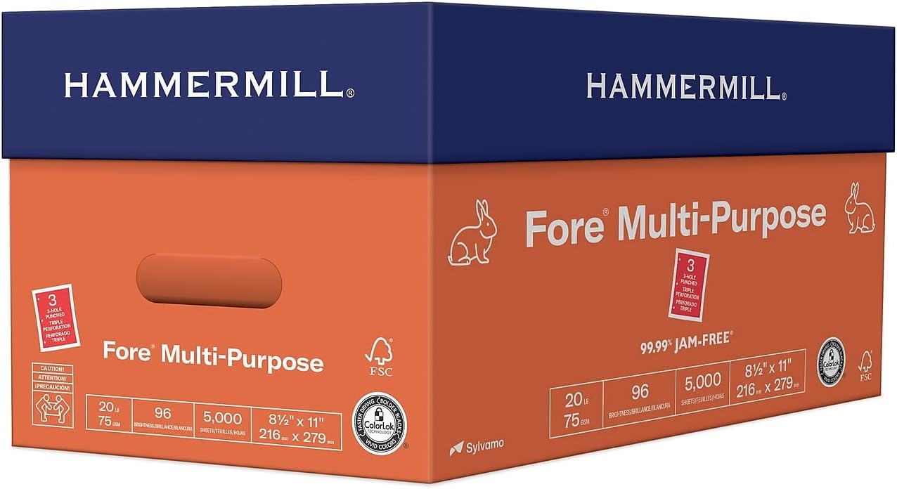 Hammermill Printer Paper, Fore Multipurpose 20 lb Copy Paper, 8.5 x 11-1 Ream (500 Sheets) - 96 Bright, Made in the USA, 103267