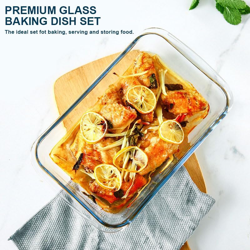 M MCIRCO 8 Piece Deep Glass Baking Dish with Lids, BPA free,Gray