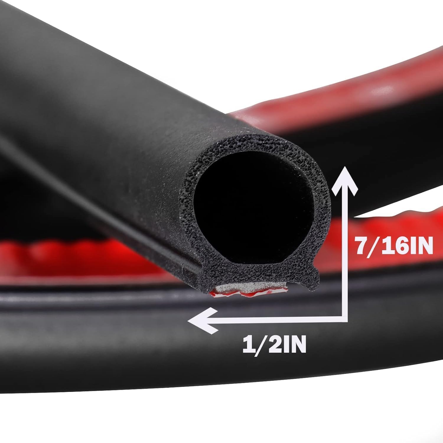 D-Shape Heavy Duty Weather Stripping 1/2"×7/16" Rubber Seal Weatherstrip Hollow with Bulb Door Gasket Strip(Self-Adhesive) for Automotive Truck RV