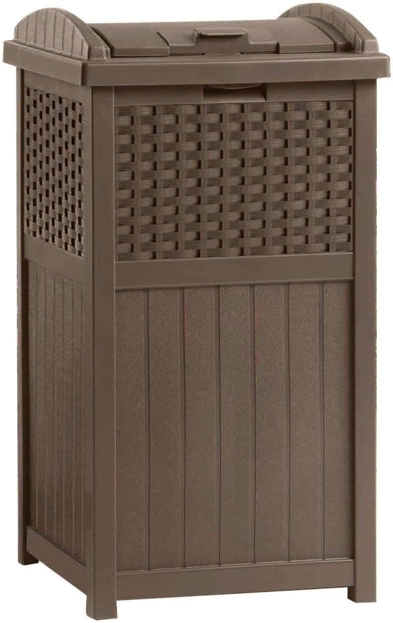Suncast 2 Pack 33 Gallon Commercial Outdoor Trashcan Hideaway with Lid for 30 to 33 Gallon Trash Bags for Garage, Backyard, or Garden, Brown
