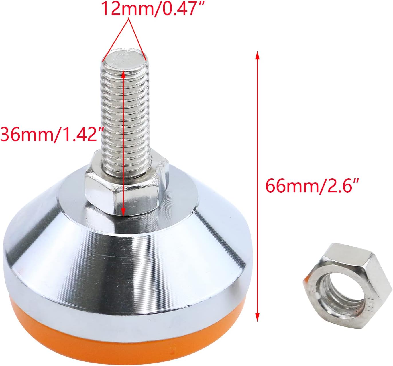 Antrader 4Pcs M8 x 2 Inch Steel Adjustable Leveling Feet,2 Inch Nylon Base | Reinforced Articulated Foot Cups for Furniture & Equipment,Anti-slip Dotted Rubber Base,Reduce Vibration & Protect Floors