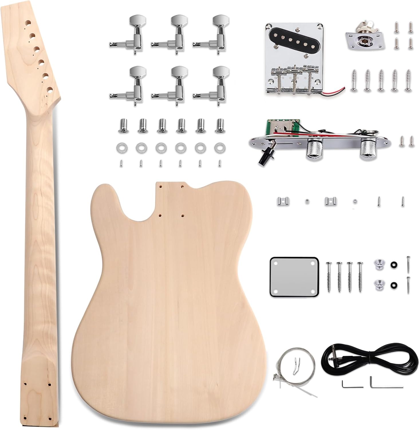 DIY Electric Guitar Kit Beginner Kit TL Style 6 String Right Hand | Basswood Body with Ash Burl Top, Hard Maple Neck, Rosewood Fretboard