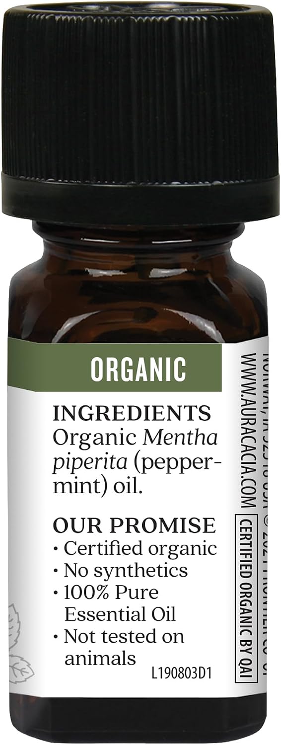 Aura Cacia Organic Peppermint Essential Oil, Mentha Piperita Oil, Cooling Aromatherapy for Diffusers, Skincare, Massage