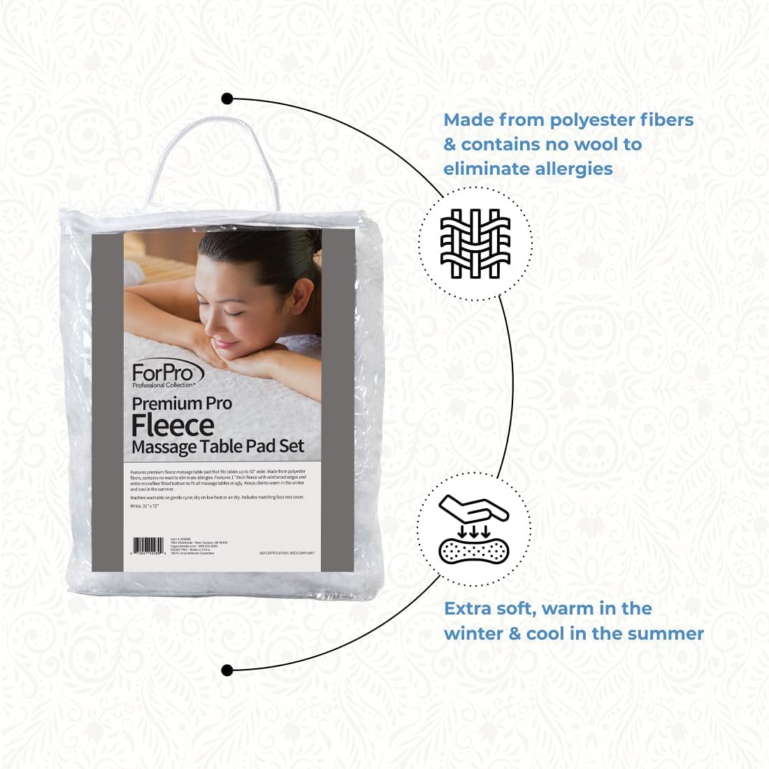ForPro Fleece Massage Pad Set, 31Wx72L in, Hypoallergenic | for Massage Table Face Cradles, Face Rest Covers, Headrest Covers, Spa Cradle Covers, Salon & Spa Essentials