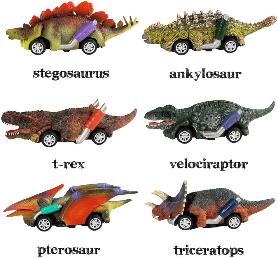 Dinosaur Toy Pull Back Cars, 6 Pack Dino Toys for 3 Year Old Boys Girls and Toddlers, Boy Toys Age 3, 4, 5 and Up, Pull Back Toy Cars