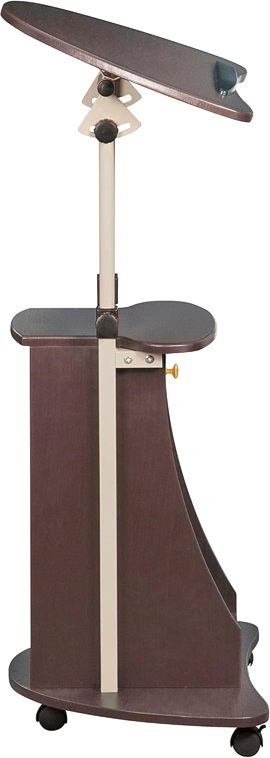 Techni Mobili Adjustable Height Rolling Laptop Cart with Storage, Graphite | Adjustable height rolling laptop cart with storage drawer, open shelf, wheels, sit‑stand design for office or medical use