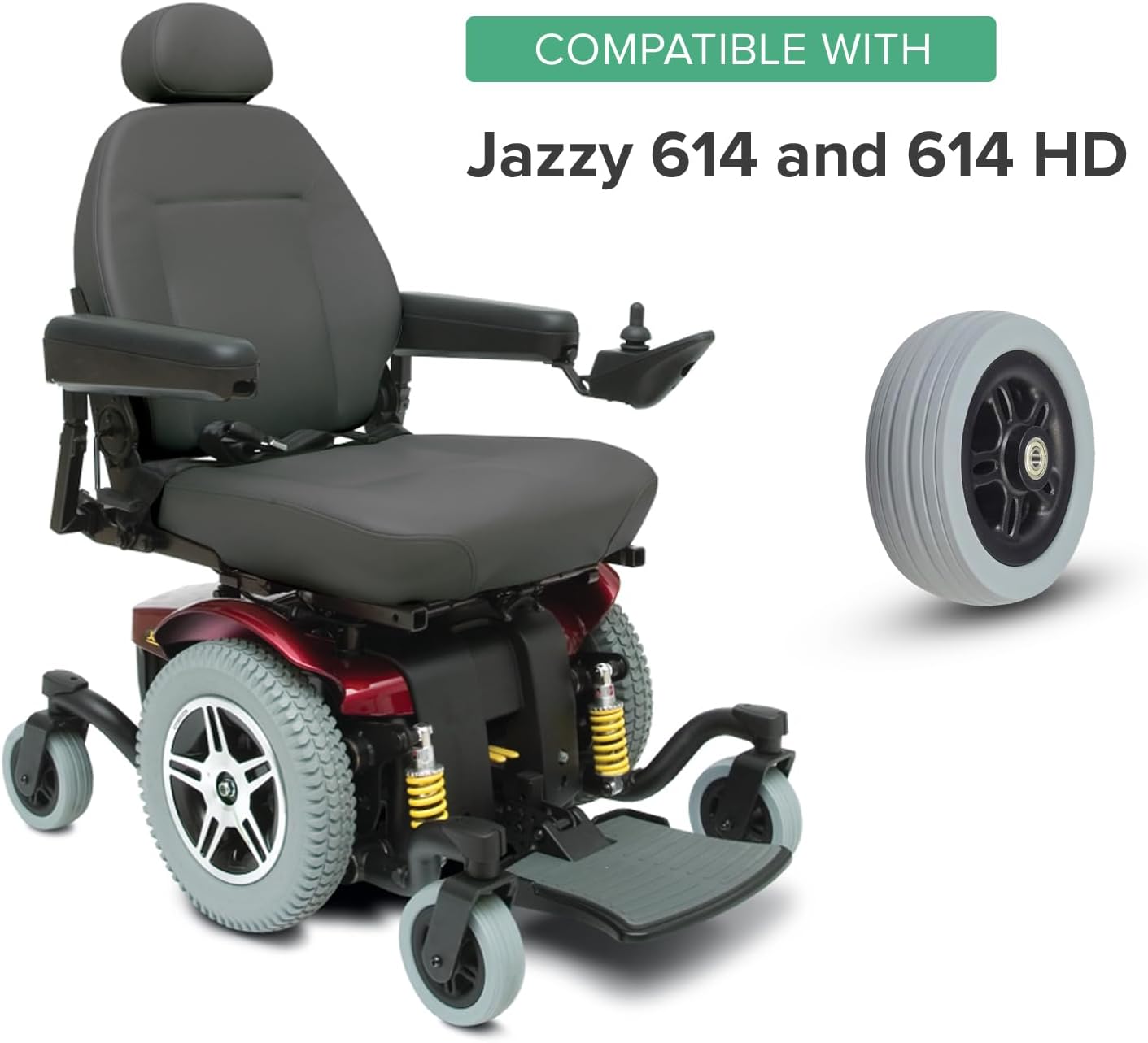 AlveyTech 6"x2" (150x50) Front Anti-Tip/Rear Caster Wheel for Jazzy 614 & 614 HD Power Chairs - Replacement Power Chair Wheels with Solid Flat-Free