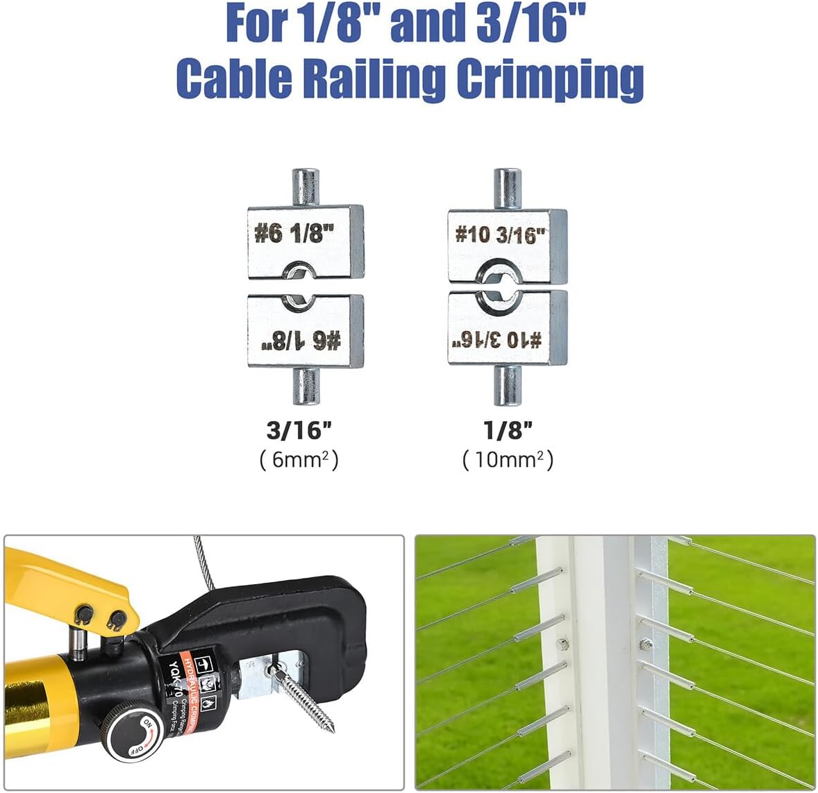 Yescom 10 Ton Hydraulic Crimping Tool Wire Crimper with 9 Hex Dies | Ideal for 3/16" to 1/8" cable railing system tensioning & 12 to 2/0 AWG electrical battery lug terminals, YES0584