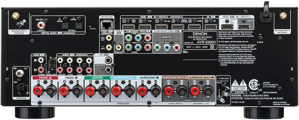 Denon AVR-S960H 8K Ultra HD 7.2 Channel (90Watt X 7) AV Receiver, Black