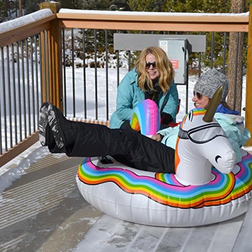 GoFloats Winter Snow Tubes - Choose from Unicorn, Disney's Frozen, Ice Dragon, Polar Bear, Penguin, Flamingo - Inflatable Sled for Kids and Adults