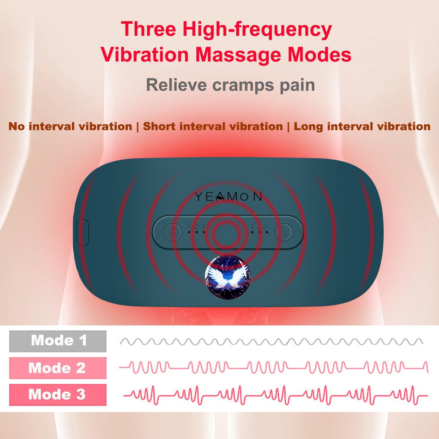 Portable Cordless Heating Pad, Electric Waist Belt Device, Fast Heating Pad with 3 Heat Levels and 3 Massage Modes, Back or Belly Heating Pad