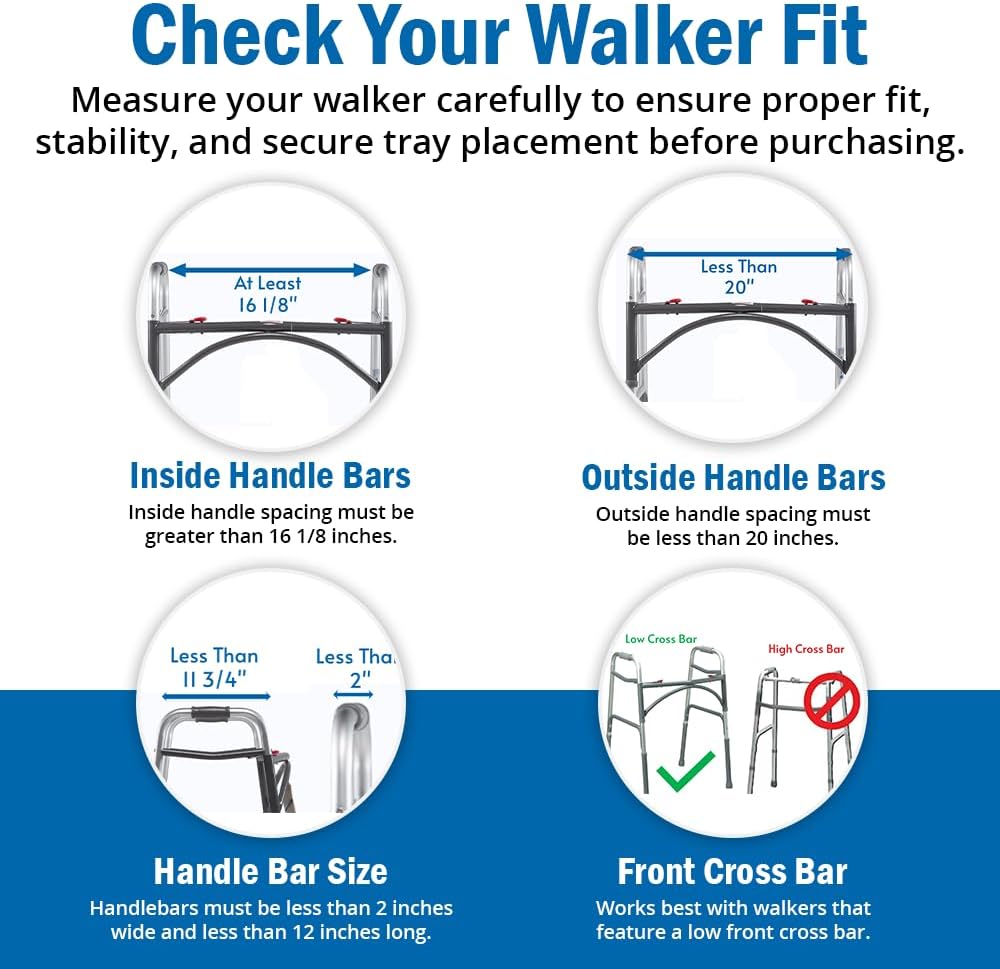 Support Plus Walker Tray Table - Mobility Table for Walker with Non-Slip Mat, Accessories, and Cup Holder (21"x16") - Gray