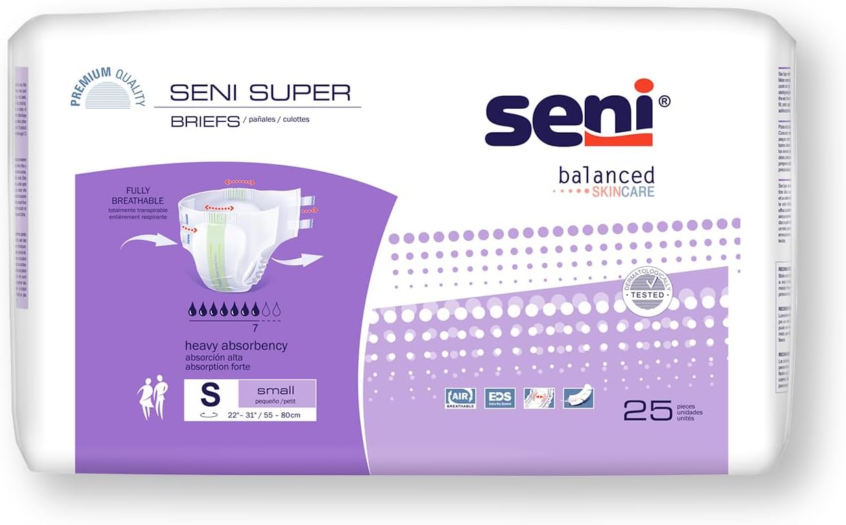 Seni Super Unisex Adult Incontinence Briefs with Tabs, 45-59 in, 75 ct | Breathable, Disposable Brief for Men & Women
