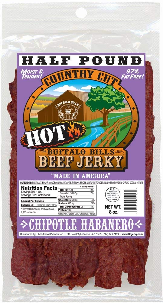 Buffalo Bills Mesquite Country Cut smoked Beef Jerky, Moist & Tender, 8 Oz | Mesquite Beef Jerky, Made In USA, High Protein, Low Carb, For Work, Trips, On-The-Go Snacking, Smoky Flavor, Hot Snacks