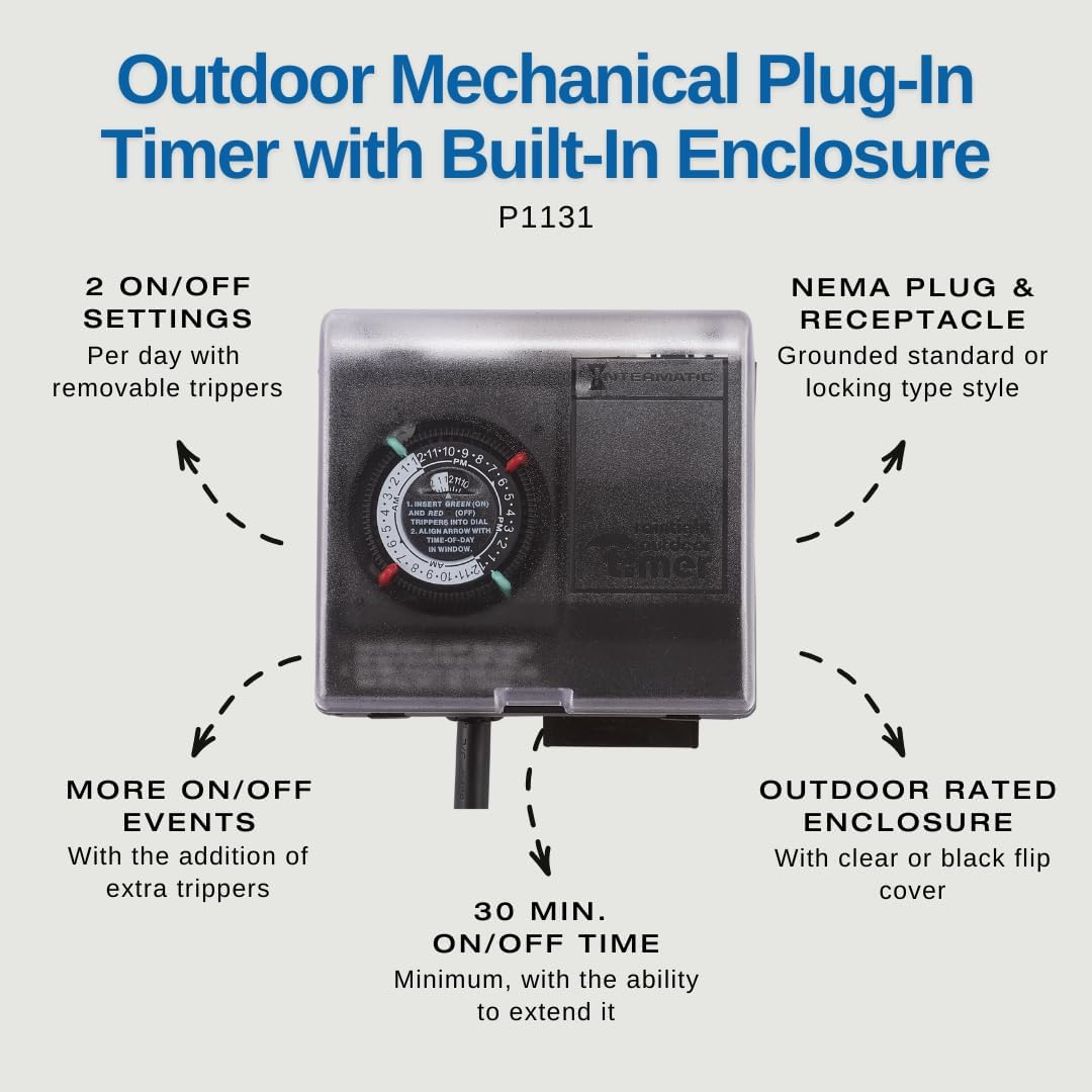 Intermatic P1131 Heavy Duty Above Ground Pool Pump Timer with Twist Lock Plug and Receptacle